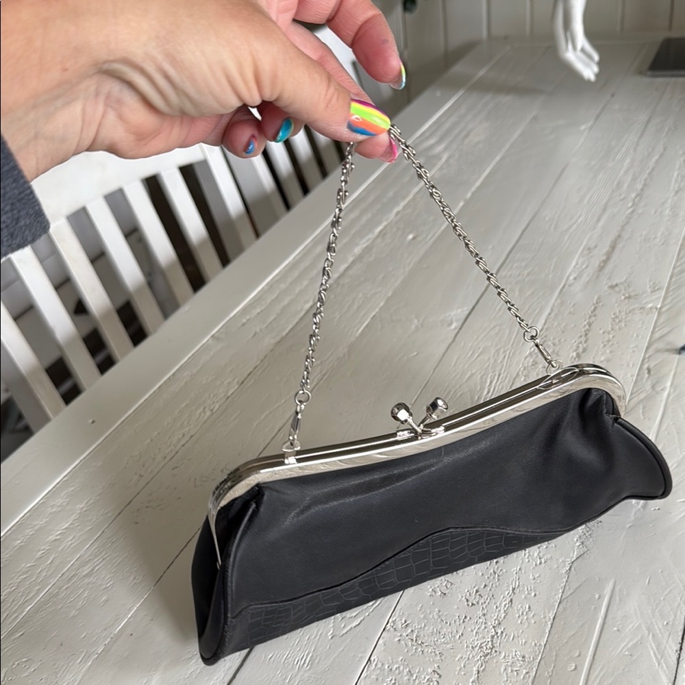🎀Elegant Black and silver Clutch Bag bling kiss, lock, clamp, and optional strap